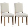 Yaheetech Set 2 Sedie Sala da Pranzo Classiche Imbottite Tessuto Gambe in Legno Sedia Moderne per Cucina Soggiorno Beige