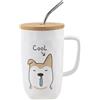 lachineuse - Tazza Cane Collezione DOG - Cool Dog - Tazza in Porcellana - 600 ML - Con Coperchio, Cannuccia e Cucchiaio - Caffè, Tè, Cioccolata Calda - Idea Regalo Originale