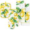 Martha Stewart Lots of Lemons - Set di asciugamani da cucina moderni, guanto da forno e presina, confezione da 4, colore: bianco/giallo