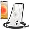 Jrkvniv Magnetica Trasparente Cover per iPhone 12/iPhone 12 Pro con Cordino, Compatibile con Magsafe, Trasparente Ultra Sottile Silicone TPU Antiurto Custodia con Collana Laccio per iPhone 12, Nero