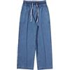 Generisch Jeans da uomo Baggy blu scuro, pantaloni per il tempo libero, pantaloni sportivi in cotone, a gamba larga, traspiranti, comodi, da uomo, in vita elasticizzata, pantaloni con lacci, pantaloni