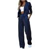 Generic Completo casual da donna, giacca corta e pantaloni, 2 pezzi, elegante set da smoking da lavoro gessato, Blu, S