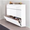 Web Furniture Scarpiera Da Ingresso 3 Ante 120x26x108 Bianco Laccato 24 Paia Magic Made in Italy