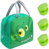 OAOSDH Borsa da Pasto da 1 Pezzi di Dinosauro E Contenitore da Salsa da 3 Pezzi, Simpatico Cartonay Bento Sacchetto, Borse Bento Isolante, Borsa Bento per Bambini.