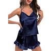 HANERDUN Pigiama Donna Estivo Pigiama Seta Raso Set Pigiama Sexy con Spalline e Pantaloncini Elastici in Vita Set da Notte