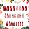 CavspkArt 24 Pezzi di Unghie Finte di Natale Nude Rosa Rosso Glitter Stampa su Unghie Lunghe Rimovibili Fiocco di Neve di Natale Unghie Finte di Natale Stick on Nails Unghie Incollate di Natale