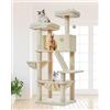 Taoqimiao Tiragraffi per Gatti, 146cm Stabile Tiragraffi per Gatti Adulti con 1 Grotte,1 Amaca, 1 Cestini, 8 Pali Graffiatoi, 2 piattaforme, Materiale di Flanella Morbida, Beige MS026M