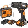 WORX WX108 - Trapano avvitatore a batteria da 20 V, avvitatore multiuso per forare e avvitare, gamma di velocità a due stadi e regolazione della coppia 20 + 1 fino a 45 Nm, con batterie da 2 Ah e