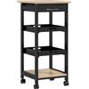 HOMCOM Carrello di servizio da cucina a ruote con 2 ripiani rimovibili, cassetto, scaffale rovere chiaro legno di pino nero