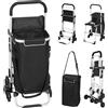 HOMCOM Carrello della Spesa in Alluminio con Borsa da 40L Impermeabile e Sedile, 46x59.5x97 cm, Nero e Argento | Aosom Italy