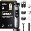 Braun Serie 9, Regolabarba Uomo, Rasoio Elettrico Barba con Lama Barba Problade e Strumenti Professionali, 40 Lunghezze, Base di Ricarica e Custodia Esclusiva, Bt9440 Grigio