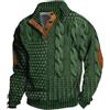 Berrynight Felpa da uomo casual retrò in cashmere con colletto alla coreana, elegante top vintage con bottoni a maniche lunghe, Verde, 2XL
