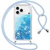 Vauki Cover per iPhone 17 Pro con Cordino, Trasparente Glitter Liquido Antiurto Brillantini Tracolla Custodia,Antiurto Antigraffio Silicone Bumper Laccio Protettivo Case per iPhone 17 Pro, Azzurro/Blu