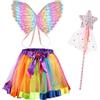 AUYAO Costume Fata Ragazza, Vestito Principessa Farfalla Fata, 3 Pcs Ali di Farfalla per Bambini, con Gonna Tutù, Fata Ali, Bacchette, Bambini Butterfly Wings Costume per Carnevale Cosplay, Colorato