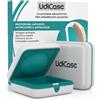 Udivita 2 Custodie Porta Apparecchi Acustici - UdiCase Contenitore Impermeabile Protezione da Polvere Urti Liquidi - Interno Soffice Apertura Rapida con Piedini Antiscivolo - Design Compatto Tascabile 7x7x3cm