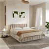 DEGHI Letto matrimoniale 160x190 cm in velluto bianco perla con contenitore - Farer