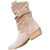 Generic Stivaletti larghi in pelle scamosciata da donna, stivaletti a punta con tacco basso, stivali a metà polpaccio con fibbia, stivaletti invernali comodi e leggeri, Beige, 35