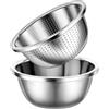 YC Kitchen Colino in acciaio inox, 22 cm,(2 pezzi) | con ciotole, colino per cibo da cucina per lavare pasta, frutta, verdura, lavabile in lavastoviglie