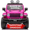Mondial Toys Macchina Elettrica per Bambini Jeep Wrangler Rubicon 12v Telecomandata con Sedile in Pelle 2 Posti Auto Elettrica per due Bambini Rosa con Ruote in Gomma