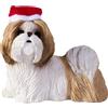 Sandicast Gold And White Shih Tzu con Cappello da Babbo Natale Ornamento