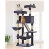 Taoqimiao Tiragraffi per Gatti, 146cm Stabile Tiragraffi per Gatti Adulti con 1 Grotte,1 Amaca, 1 Cestini, 8 Pali Graffiatoi, 2 piattaforme, Materiale di Flanella Morbida, Grigio Fumo MS026G