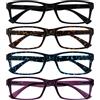OPULIZE Occhiali Da Lettura Nero Marrone Blu Porpora Lettori Valore 4 Pacco Uomo Donna UVR4092MIX +3,50