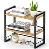 THYGIFTREE Organizzatore per Scrivania con Scaffale in Legno Robusto, Mini Libreria da Scrivania Scaffale Doppio Ripiano con Design Reversibile per Soggiorno, Studio e Ufficio (Nero)