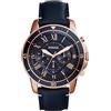 Fossil Orologio Grant da uomo, Movimento cronografo al quarzo con cinturino in pelle e acciaio inossidabile, 44 mm, Blu scuro
