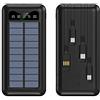 Generic Solar Power Bank, caricabatterie portatile da 20000 mAh Batteria esterna ad alta capacità a ricarica rapida Caricabatterie portatile per telefono, nero, 20000 mAh