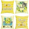 Joymaison Federe per Cuscini Divano 45x45 set da 4 Estate Limone Giallo Federa Copri Cuscino Quadretti Moderni Foglia Verde Fiore Federe Confezione Copricuscini Quadrati per Casa Divano