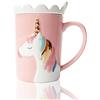 BigNoseDeer Simpatiche Tazze in Ceramica con Unicorno Divertente Tazza da Caffè Tazze da tè o da Latte con Coperchio e Cucchiaio per Bambine Donne Ragazze Regali Unicorno per Ragazze (Rosa)