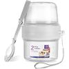 Musiwanna Yogurt Pot to Go 150 ml+150 ml, tazza per cereali con cucchiaio pieghevole, capsula per spuntino, salsa, vasetto da toeletta, mini alimenti, noci, alimenti per bambini