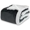 Winthome Coperta Calda e Spessa, Plaid Divano Morbida Soffice, Coperte Invernale Design a Doppio Strato, Pelosa Sherpa Flanella, Blanket Natalizia Adatta a Bambini e Adulti (Nero, 150x200cm)