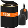 Lifewit Cesto Portabiancheria Salvaspazio, Cesta Biancheria Sporca con Coperchio, Porta Biancheria Sporca Slim per Bagno, Laundry Basket per Camera da Letto, Bagno, Lavanderia, 150 L, Nero