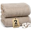 Novo Home Set di lenzuola da bagno extra large - Confezione da 2 asciugamani Jumbo beige (90 x 180 cm) - 100% cotone morbido ad asciugatura rapida, grandi asciugamani da bagno per adulti, hotel, spa