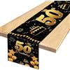 TaimeiMao Runner da tavolo 50° compleanno nero oro, nastro da tavolo Happy 50° compleanno, runner da tavolo 50° compleanno, tovaglia Happy Birthday 50 per decorazione festa di compleanno, 180 x 35 cm