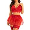 RSLOVE Set di biancheria intima da donna - Sexy Babydoll Pizzo Minigonna in Maglia con Reggicalze, rosso, L