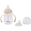 BÉABA Bicchiere Antigoccia/Tazza Apprendimento 2 in 1 - Tazza con Cannuccia Bambino 210ml, 100% Ermetica, Antigoccia, Facile da Aprire, Manici Rimovibili - Argilla