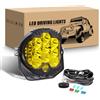 RIGIDON 1Pcs 5 Pollici 50W Faro da Lavoro Led con 12V Cablaggio Kit, Rotonde Luci di Lavoro, Barra Led Fuoristrada per Auto Camion SUV 4x4 Veicoli Offroad, 3000K Giallo Faretti Fendinebbia