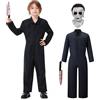 BuzzoXerex Halloween Michael Myers Costume per Bambini, Costume Horror Cosplay Set con Tuta Lavoro Uomoe, Lattice Horror Maschera Michael Myers Bambini per Halloween (XL)