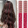 FESHFEN Tinsel Extension Capelli con clip, 12 Pezzi Glitter per Capelli Accessori da Festa e Look Fatina Kit Strass per Donne, Rosso 50 cm