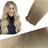 Fshine Extension Tessitura Capelli Castano Medio con Balayage Biondo Platino Extension Cucitura Capelli Veri 40cm 25g Matassa Umani Lisci Weft Vergine