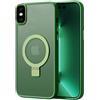 2NSPDRGNI Magnetico Cover Compatibile con iPhone XS MAX,Traslucida Matte Sottile Custodia con Supporto ad Anello,Verde