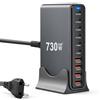 nongxiang Caricatore USB C 730W, Stazione di carica 10 porte di Gan III, Caricatore rapido adattatore settore per laptop 140W, Alimentazione PD, compatibile con iPhone/Samsung/Google/Laptop/MacBook Pro/Air/Dell