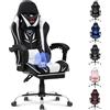 COLAMY Sedia da gaming con poggiapiedi e supporto lombare, regolabile in altezza, con seduta girevole a 360° e poggiatesta, colore bianco