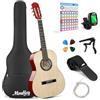 Moukey Chitarra Acustica 36 Pollici per Principianti Bambini e Ragazzi chitarra viaggio Dreadnought 3/4 con poster accordi custodia accordatore plettri corde nylon capotasto tracollaNaturale