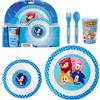 Get Trend SONIC THE HEDGEHOG Set Stoviglie Bambini, Posate Set 5 Pz Riutilizzabile, Piatti Plastica Ciotola Tazza Cucchiaio Forchetta, BPA Gratuita (Blu Sonic The Hedgehog)