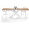 Mobili Fiver, Tavolo Allungabile Emma 140(220) x90 cm, Rovere Rustico con Gambe Incrociate Bianche, per 6-10 persone, Tavolo Cucina, Soggiorno, Made in Italy