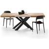 Mobili Fiver, Tavolo Allungabile Emma 140(220) x90 cm, Rovere Rustico con Gambe Incrociate Nere, per 6-10 persone, Tavolo Cucina, Soggiorno, Made in Italy