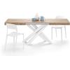 Mobili Fiver, Tavolo Allungabile Emma 140(220) x90 cm, Quercia con Gambe Incrociate Bianche, per 6-10 persone, Tavolo Cucina, Soggiorno, Made in Italy